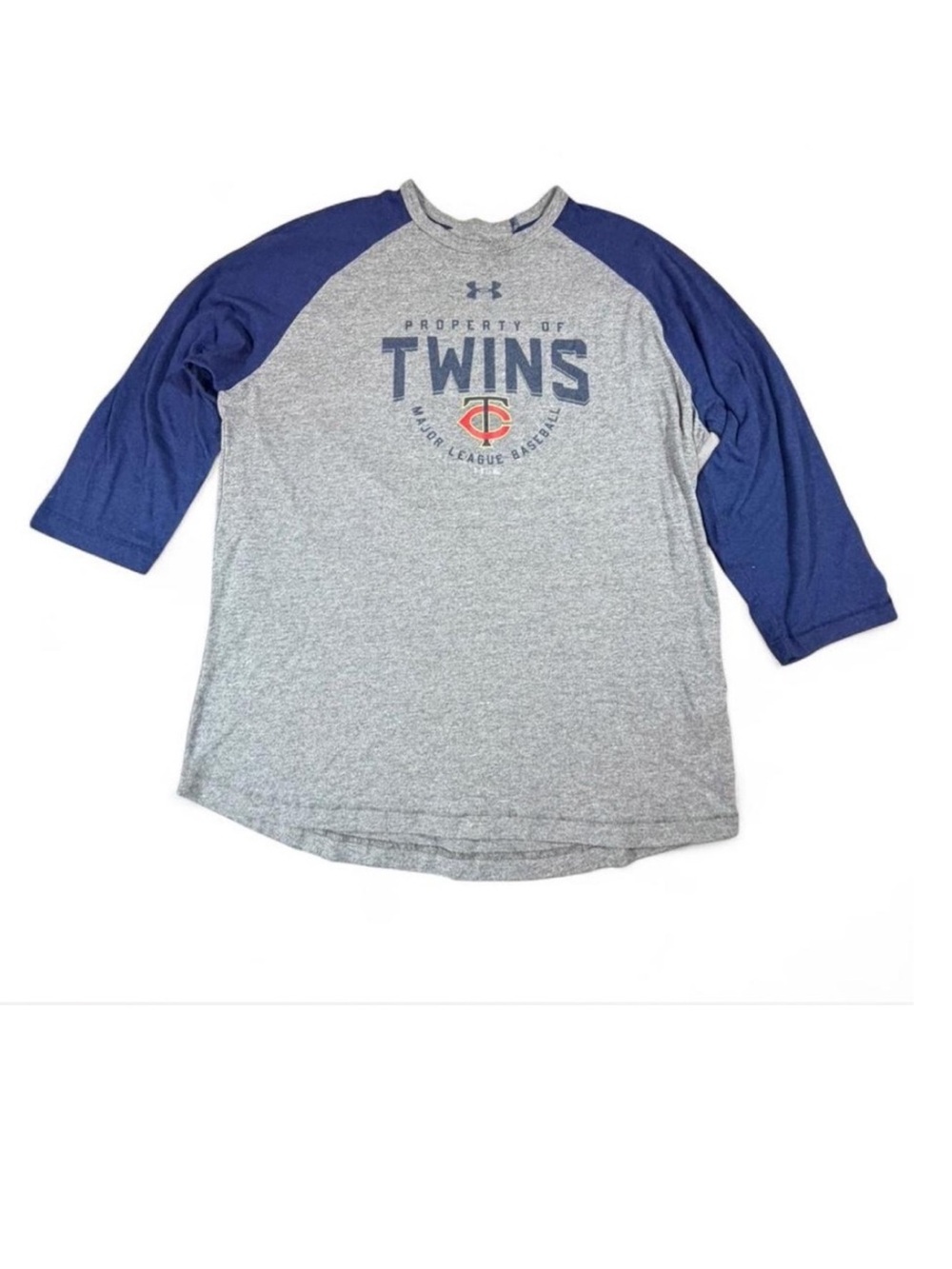 Under Armour Minnesota Twins MLB Raglan Tee HeatGear Gray Blue Men’s Large